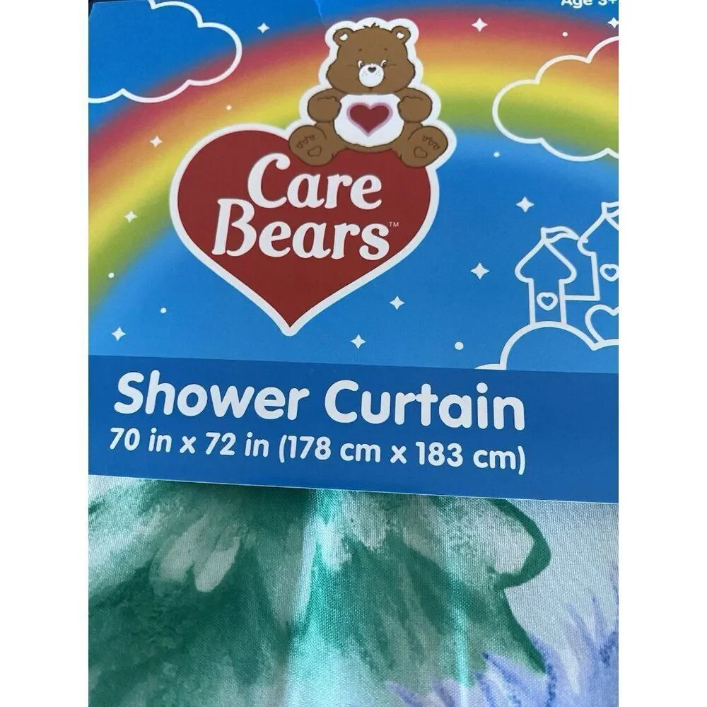 Care Bears Christmas Holiday Fabric Shower Curtain 70 X 72” Ice Skating Snow NEW
